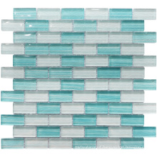 Swimming Pool Glossy White Blue Strip Hand Painted Glass Mosaic Tile